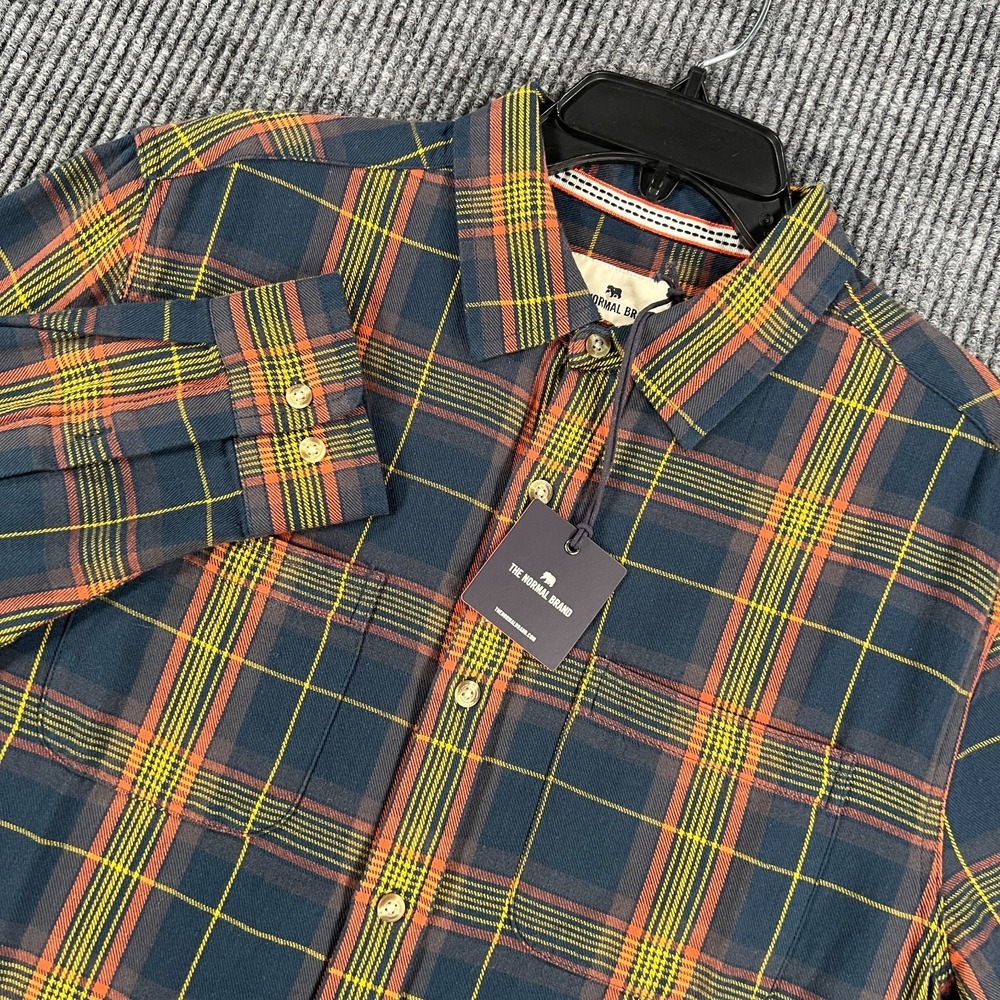 The Normal Brand Flannel Shirt Mens Medium Blue Plaid Long Sleeve Button Up New